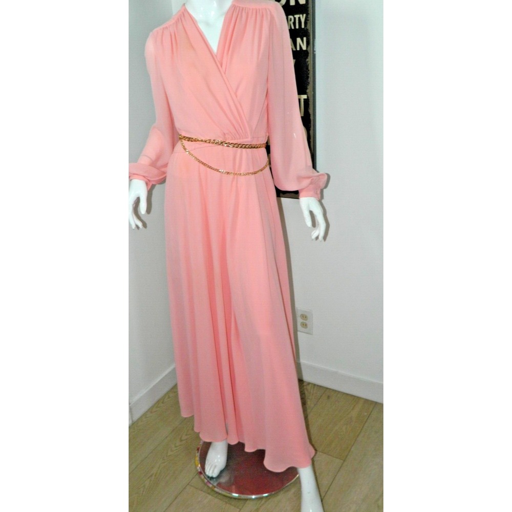 JACK BRYAN Dress S/M Orange Vintage 1960's Designer Ethereal Chiffon‎